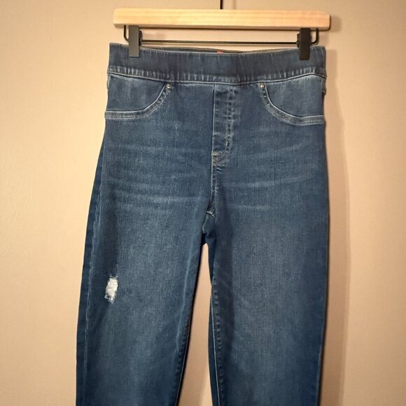 Women's M Spanx Distressed Ankle Skinny Jeans Raw Hem Denim Leggings - Picture 4 of 9